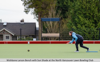 Wishbone Larson Bench with Sun Shade at the North Vancouver Lawn Bowling Club
